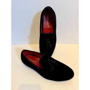 Merlutti handmade black velvet tassel men's smoking loafers size 8 wedding prom
